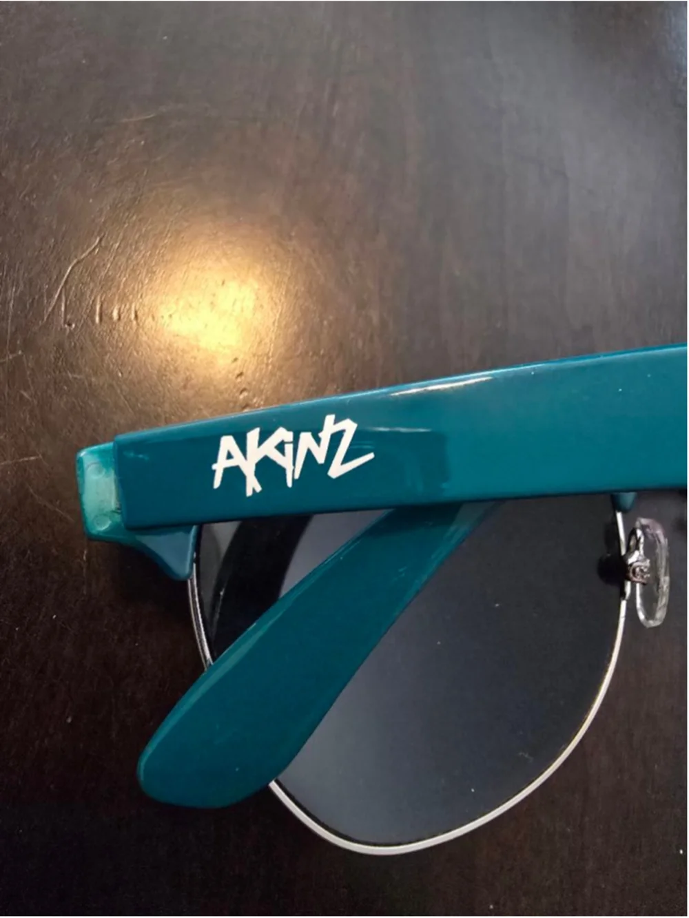 Unisex Vintage 90s AKINZ Teal Frame Retro Sunglasses Coastal Summer Silver Black